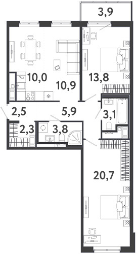 Студия 34.6 м²